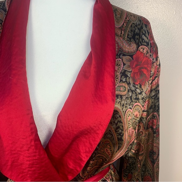 Victoria Secret VTG Gold 90s 100% Silk Paisley Rose Printed Belted Robe Kimono - Picture 13 of 16